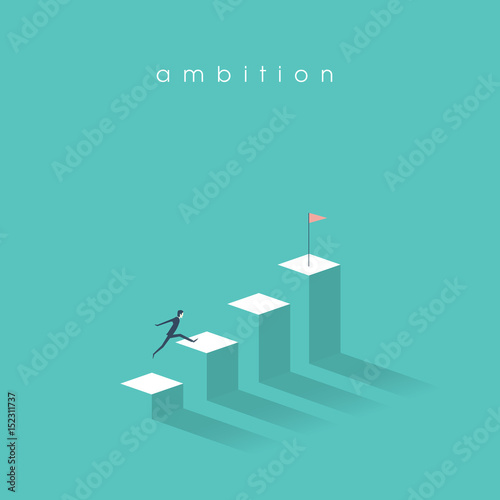Fototapeta Ambition vector concept with businessman jump on graph columns