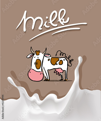 splash milk design with cow cartoon and milk symbol - vector illustration