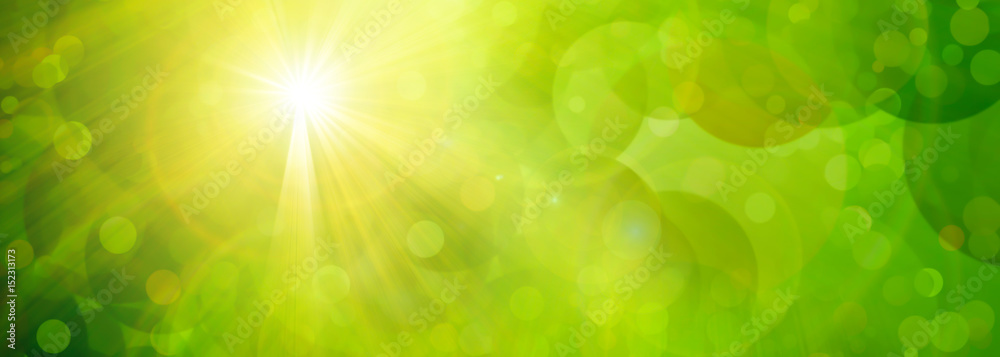 Abstrakter grüner Hintergrund mit Sonne - obrazy, fototapety, plakaty 