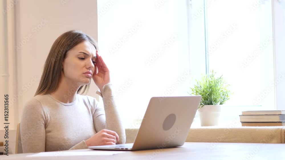 Headache, Stress of Work for Female Designer Working in Office Headache, Stress of Work for Female Designer Working in Office