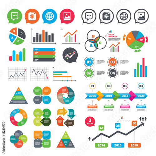 Social media icons. Chat speech bubble and Globe.