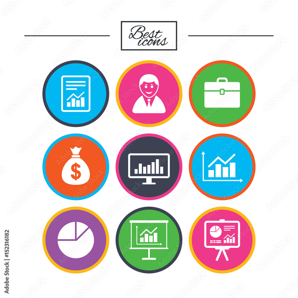 Statistics, accounting icons. Charts signs.