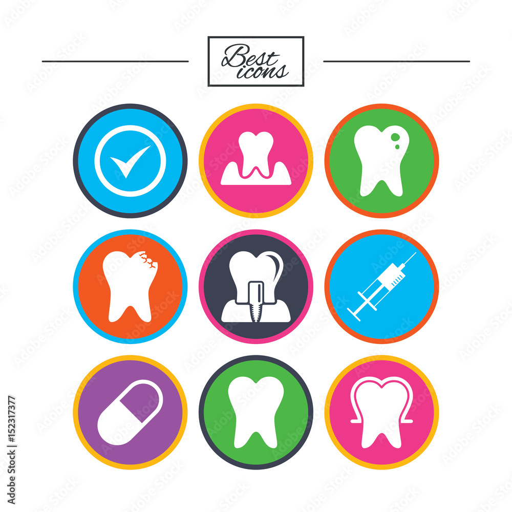 Tooth, dental care icons. Stomatology signs.