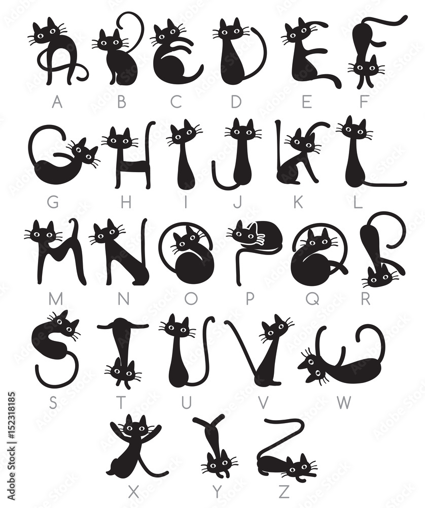 Black Cat Alphabet Set : Vector Illustration Black Cat Alphabet Set : Vector Illustration