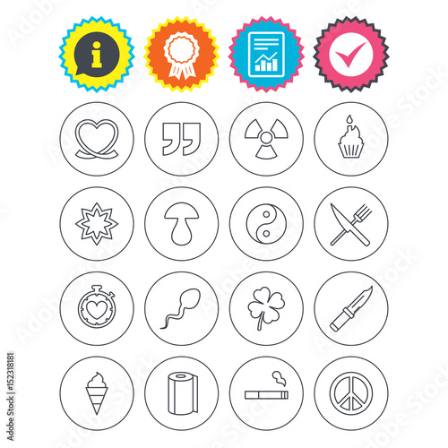 Universal icons. Quotes, ribbon heart and cake.