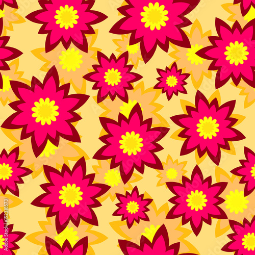 Yellow seamless pattern with red flowers