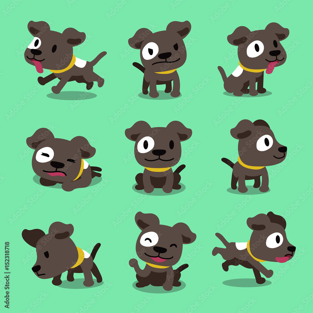 Fototapeta premium Vector cartoon character cute dog poses set