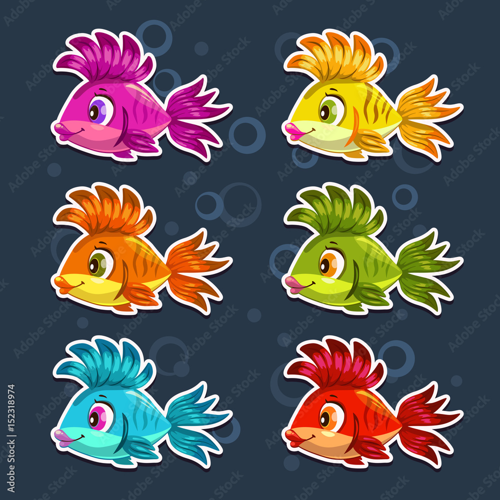 Funny cartoon colorful fishes set. Funny cartoon colorful fishes set.