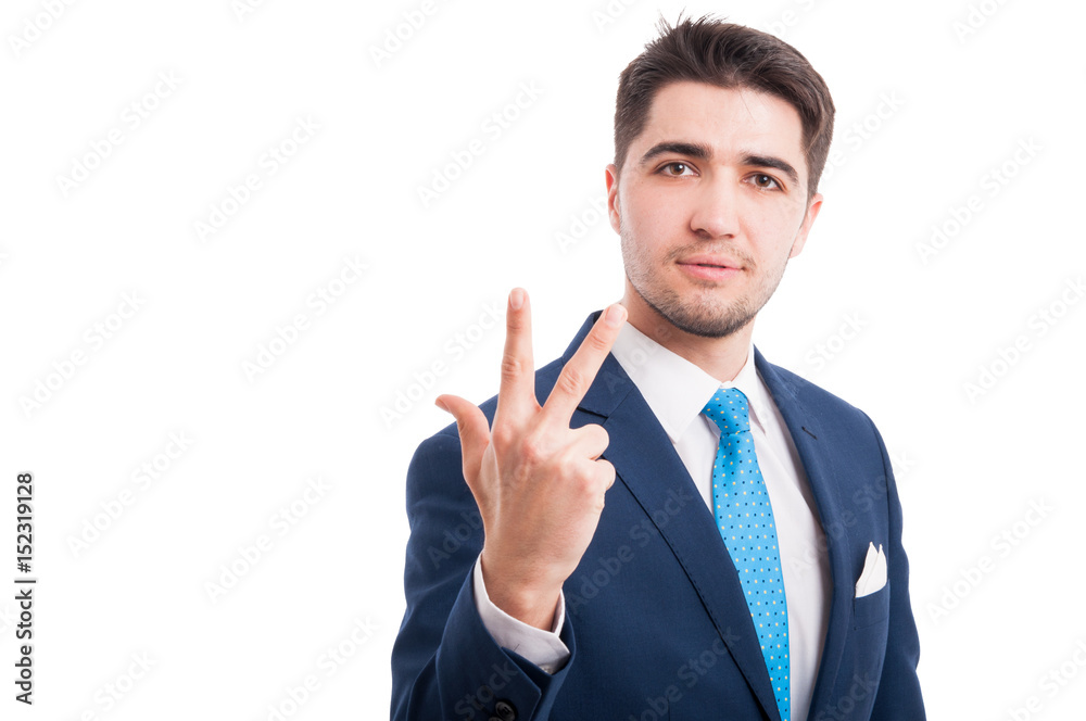 Man lawyer pointing up number three with fingers Man lawyer pointing up number three with fingers