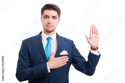 Pround lawyer making a solemn vow