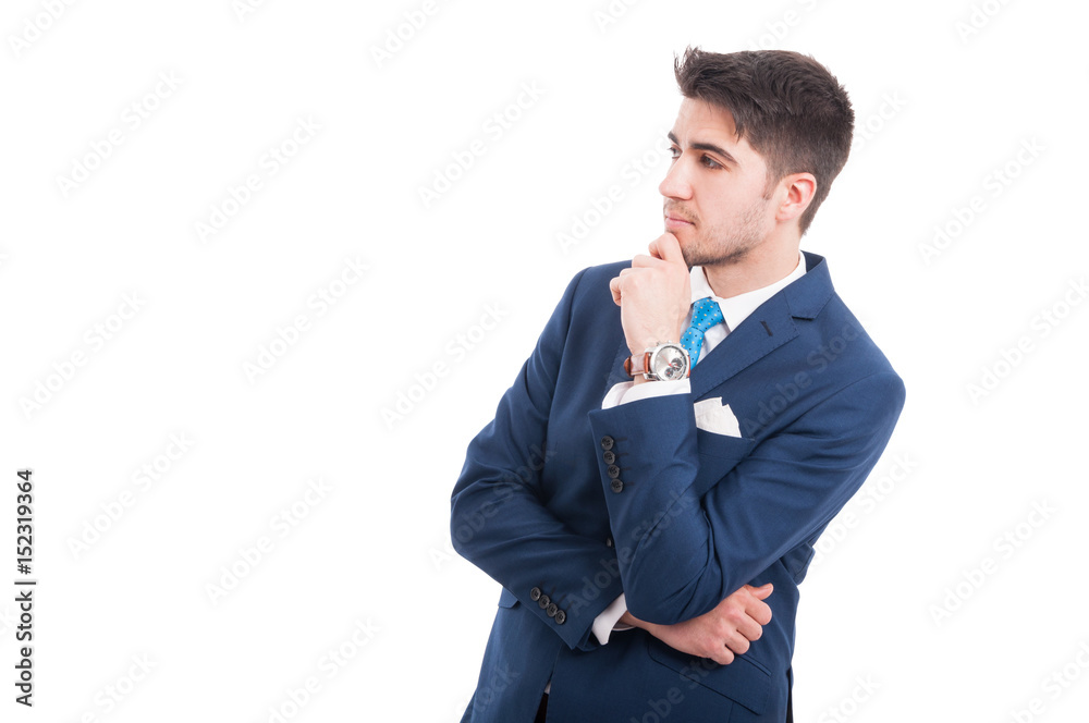 Young pensive lawyer or broker in formal suit Young pensive lawyer or broker in formal suit