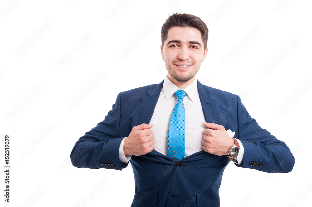 Young handsome guy or lawyer ripping his shirt Young handsome guy or lawyer ripping his shirt