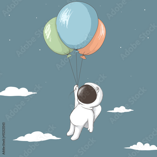 Little astronaut keeps to balloons