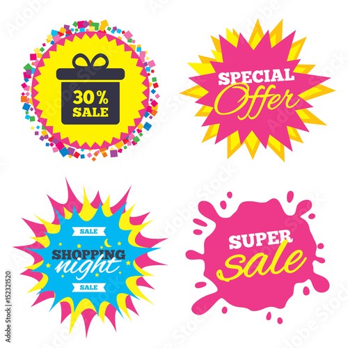 30 percent sale gift box tag sign icon.