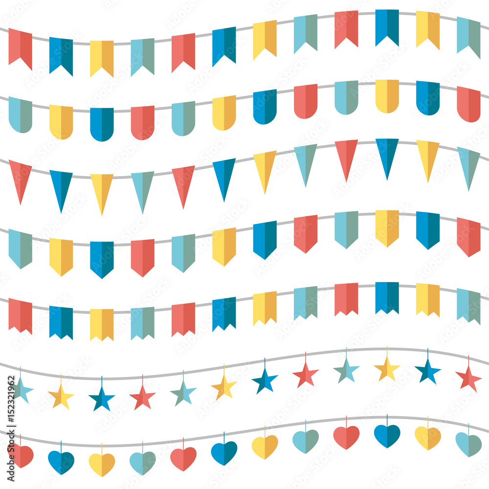 Obraz premium Colorful bunting and garland set vector illustration