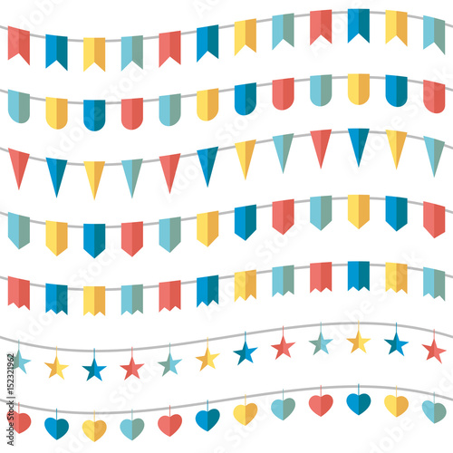 Colorful bunting and garland set vector illustration