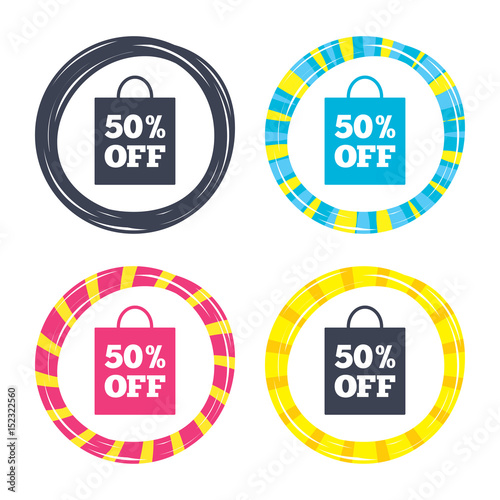 50 percent sale bag tag sign icon.