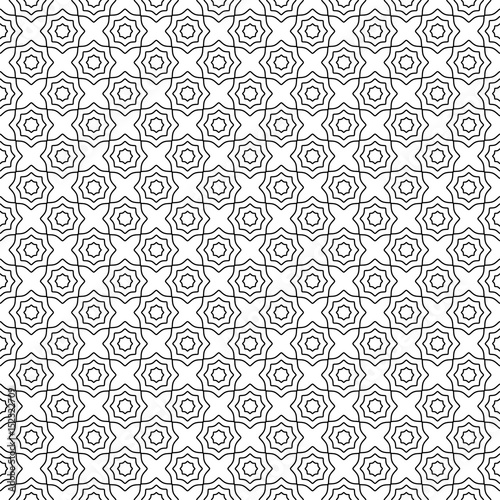 Seamless elegant pattern (you see 16 tiles), black and white thin line abstract geometric concentric octagons