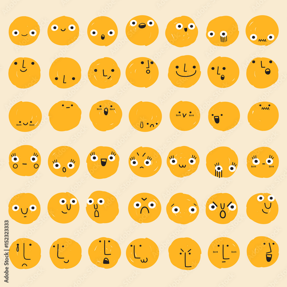 Set of hand drawn emoticons : Vector Illustration