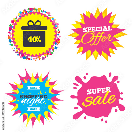 40 percent sale gift box tag sign icon.
