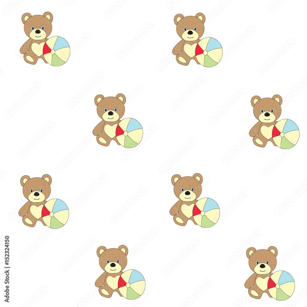 Seamless pattern with children's toys. A vector picture with a bear and a ball Seamless pattern with children's toys. A vector picture with a bear and a ball