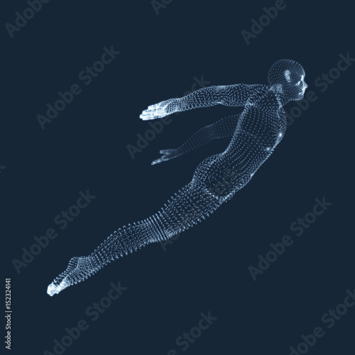 Hovering in Air. Man Floating in the Air. 3D Model of Man. Human Body. Design Element. Vector Illustration.