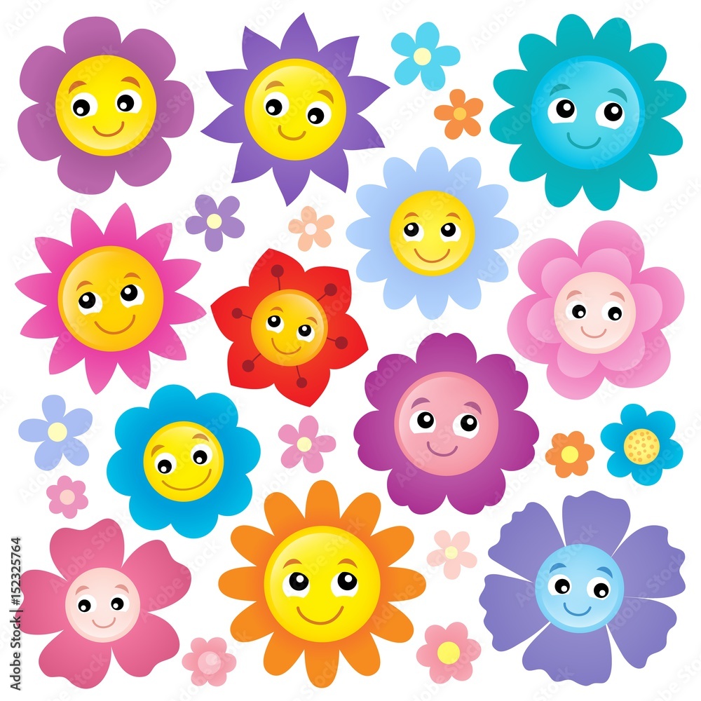 Obraz premium Happy flower heads theme set 1