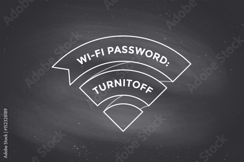Vintage ribbon Wi-Fi sign for free wi-fi in cafe or restaurant, menu and design. Icon Wi-Fi in line style on black chalkboard background. Design element for internet theme. Vector Illustration