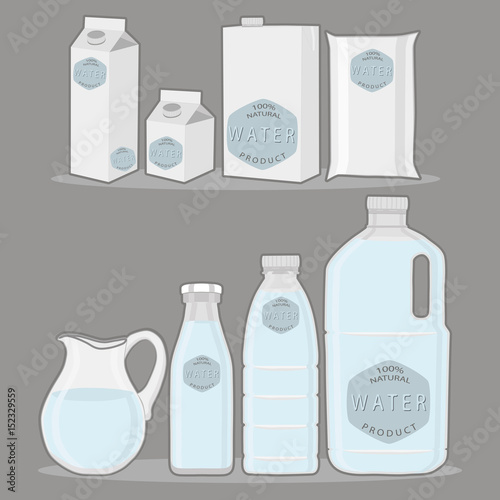 Vector illustration logo for set blue water in jug background.Jug pattern consisting of glass pitcher filled waters plastic package natural product.