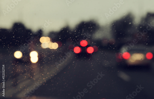 Rain drops on the window, lights and rain, vintage style