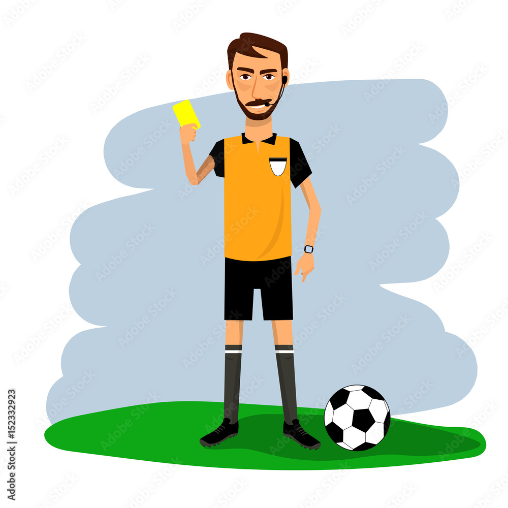 Vector of soccer, football referee with yellow card. Cartoon character ...