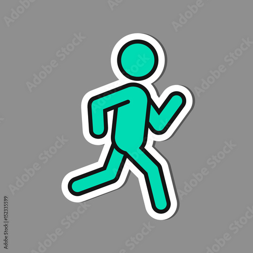 Running man paper sticker, vector label, run symbol.