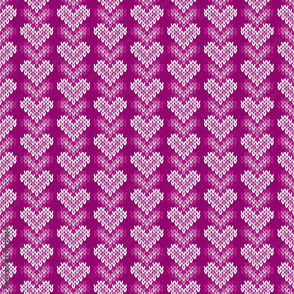 Seamless Knitted Pattern with Hearts. Valentine's Day Background