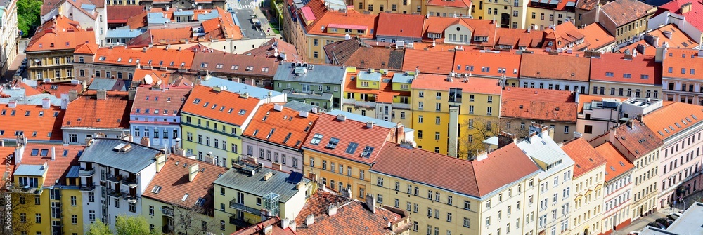 Top view of the red roofs of Prague downtown.