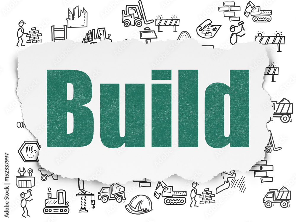 Building construction concept: Build on Torn Paper background