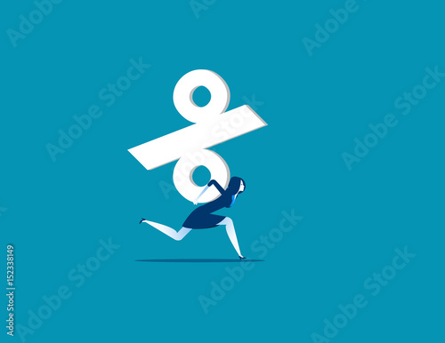 Businesswoman carrying  percentage sign. Concept business vector illustration. photo