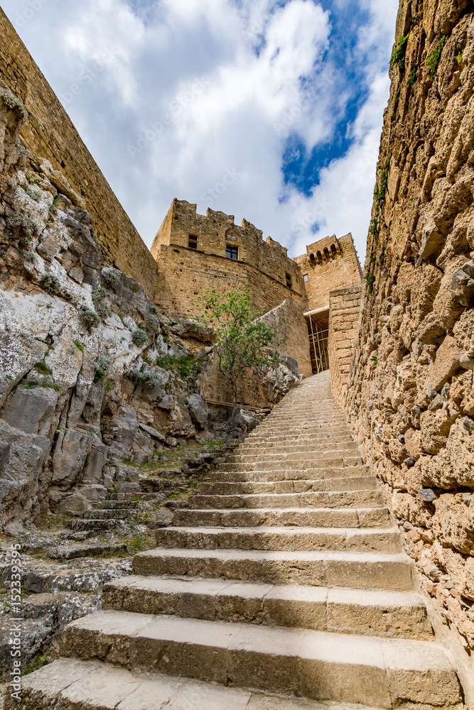 Main entrance to Lindos castle, Rhodes island, Greece