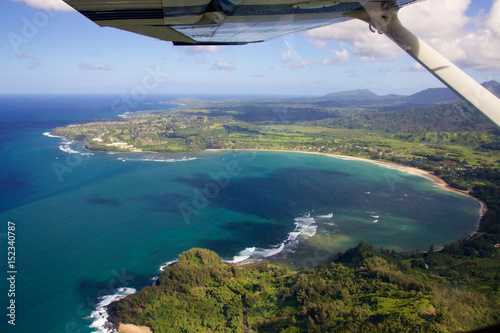 Aerial of Hanalei Bay on the hawaiian island of Kauai
