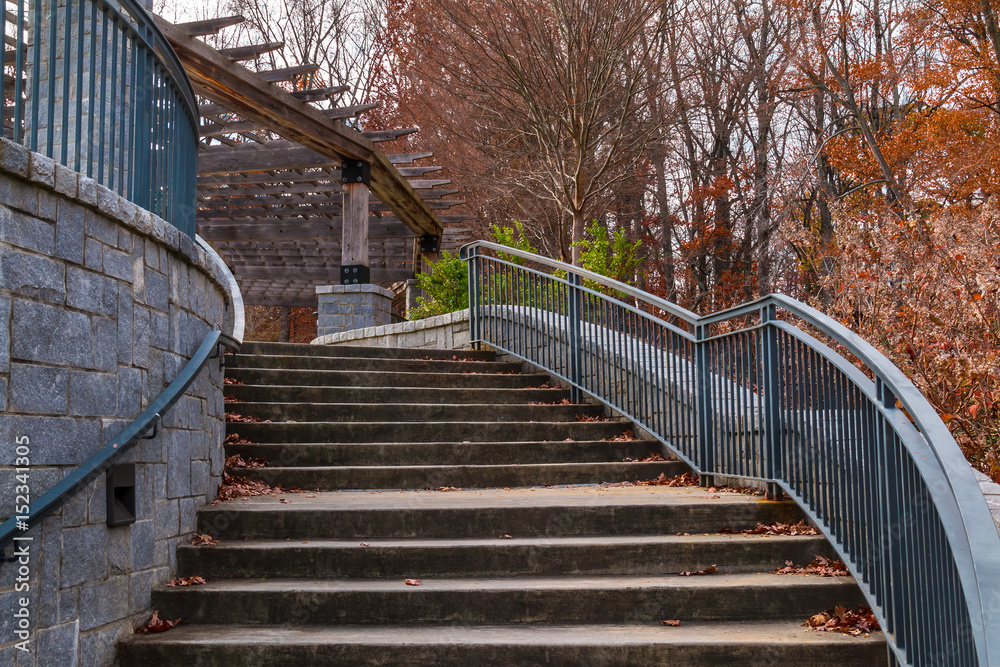 Curved staircase to Grand Arbor in the Piedmont Park in autumn day, Atlanta, USA.