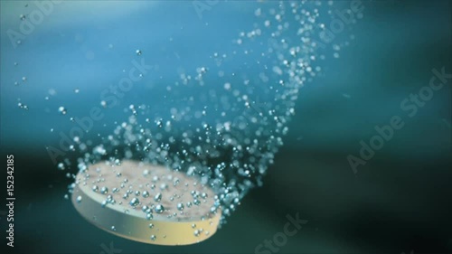 Pill, aspirin or other medicine dissolving. Photorealistic CG closeup.