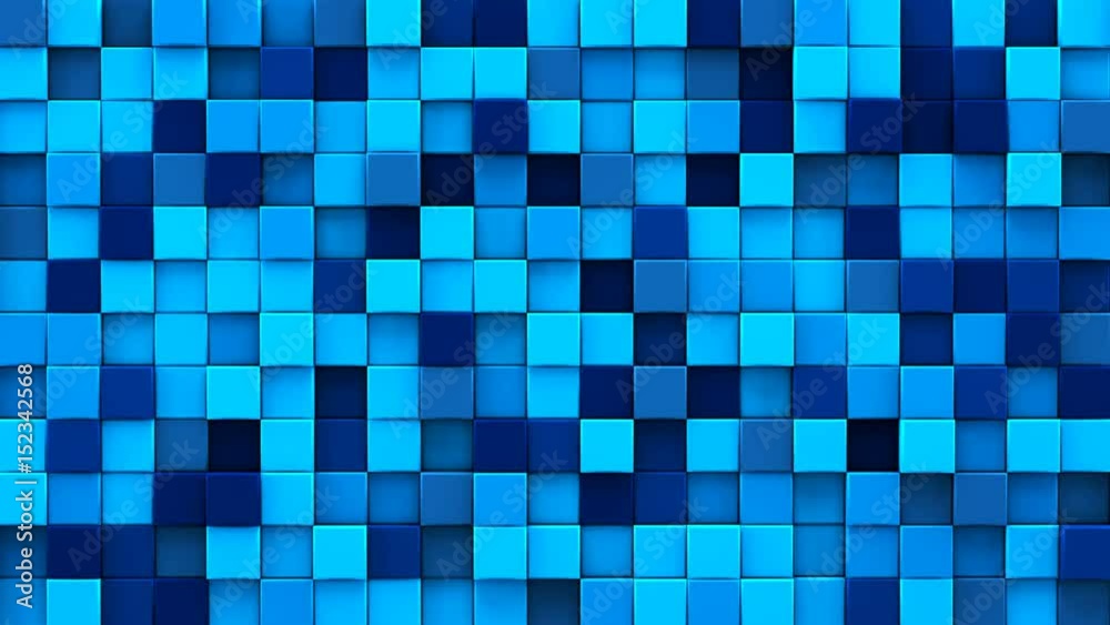 Randomly extruded blue cubes mosaic. Geometric 3D render smooth animation. Computer generated seamless loop abstract background 4k UHD (3840x2160)
