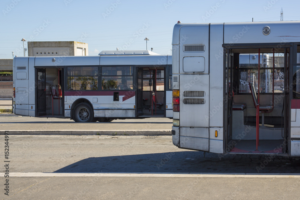 Two buses empty at the the Anagnina Metro stop station in Rome on May 2017