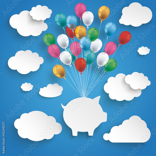 Paper Clouds Striped Blue Sky Balloons Piggy Bank