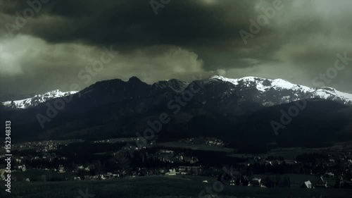 Storm and lightning. Thunderstorm in the Tatra Mountains. Dramatic sky.