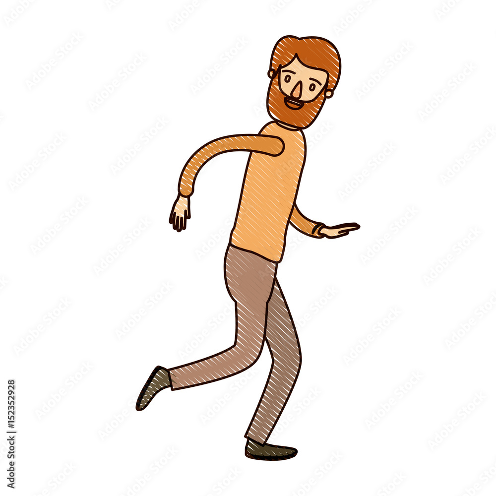 color crayon stripe cartoon full body man with beard and moustache running vector illustration color crayon stripe cartoon full body man with beard and moustache running vector illustration