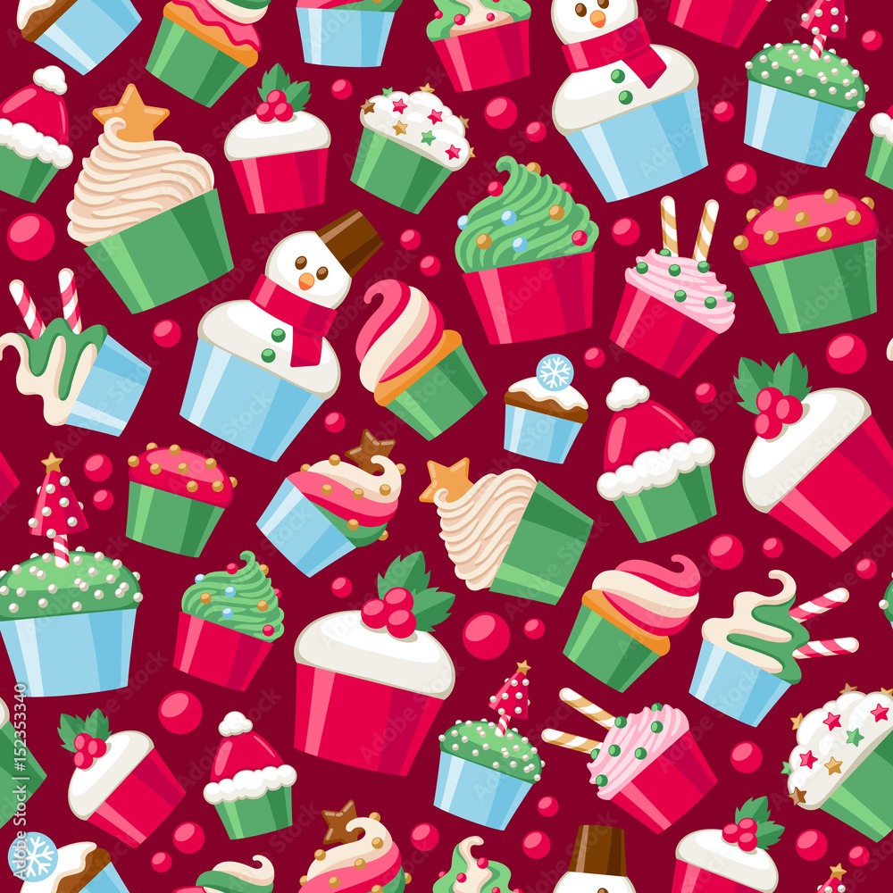 Colorful christmas cupcakes seamless pattern.