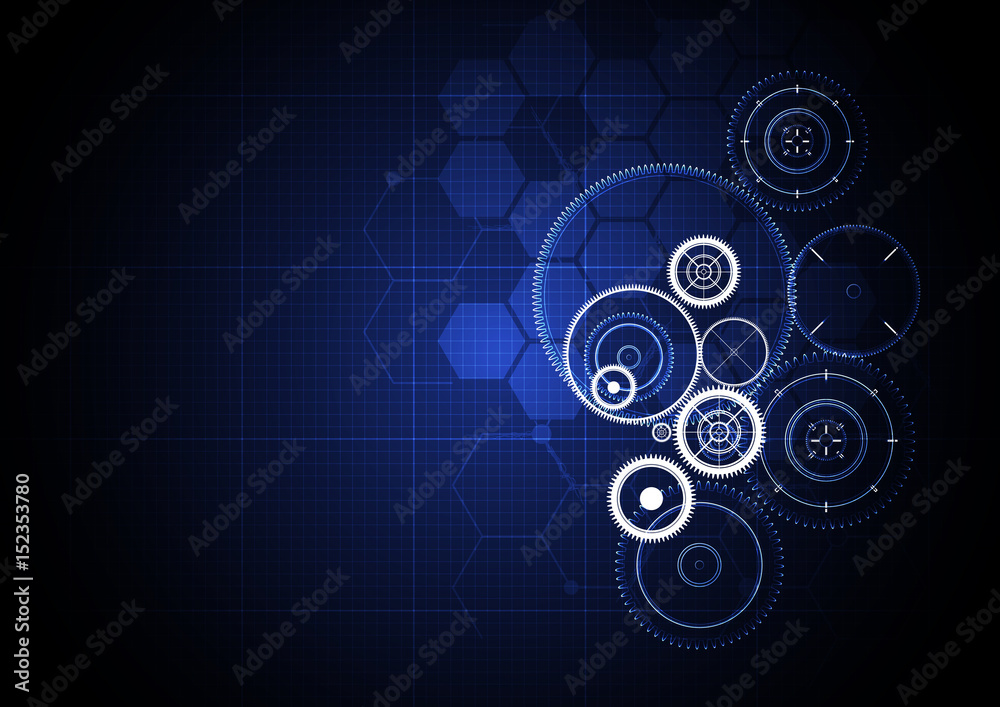 Technological abstract digital gears interface background vector Technological abstract digital gears interface background vector