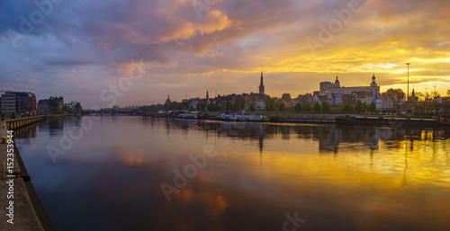 Panorama of Szczecin  Colorful sunset over the city