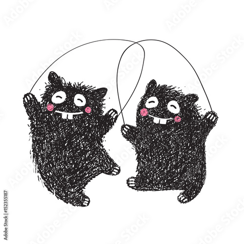 Two friends jumping rope playing together