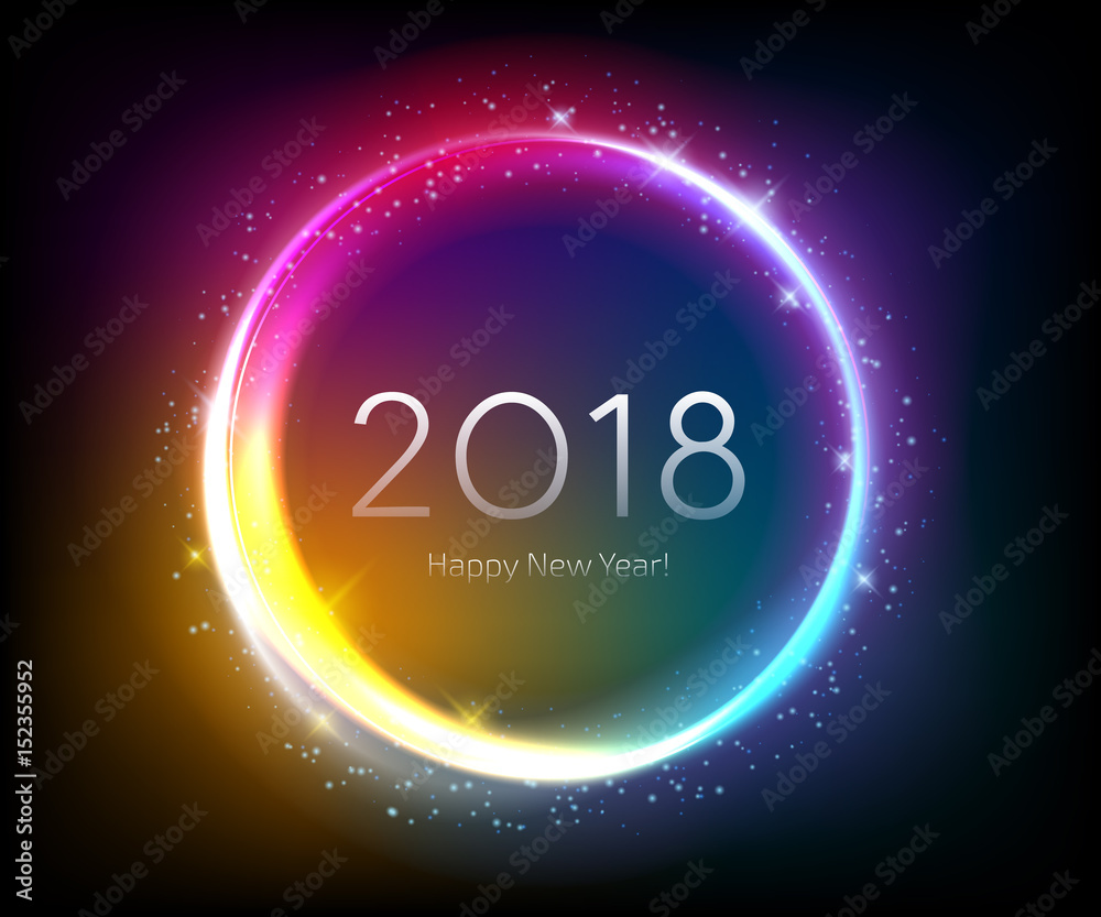 Colorful glow 2018 new year vector illustration.